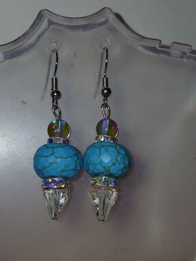 Handcrafted Turquoise Bead Drop Earrings with Crystal Accents